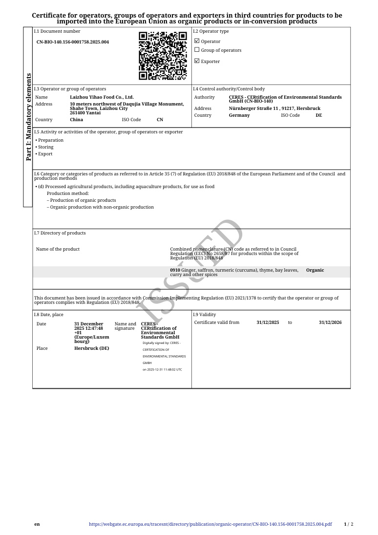 EU Organic certificate